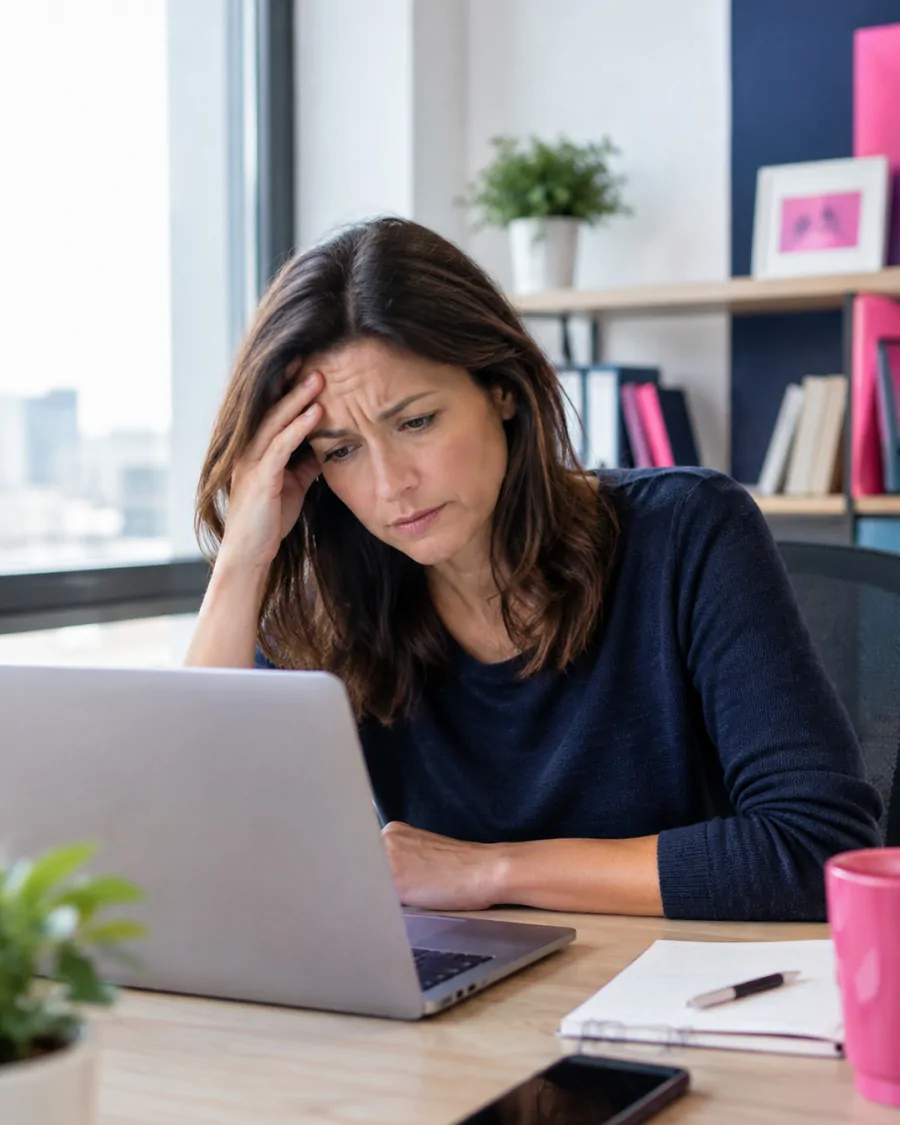 Profesional frente a su portátil pensando en qué publicar en LinkedIn